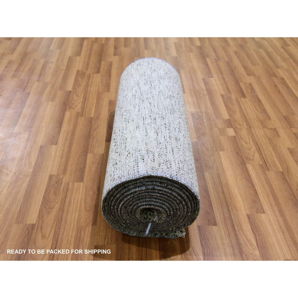 Harbor Gray Undyed Wool Hand Knotted Grass Design XL Runner Rug, 2'6"x20'5"
