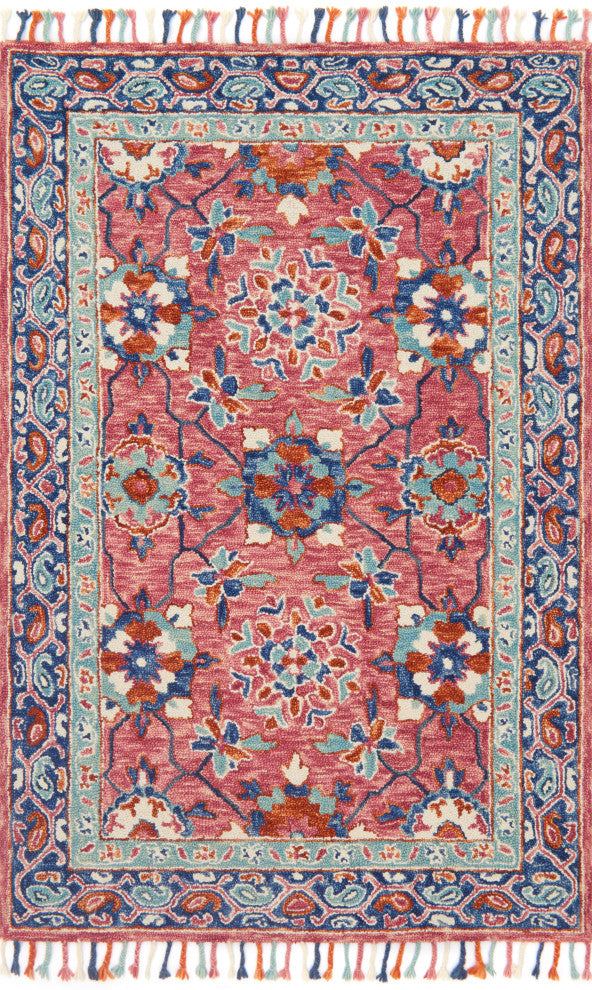 Wool Hooked Zharah Area Rug, Rose/Denim, 7'9"x9'9"