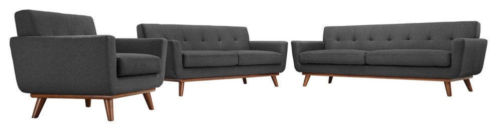 Modern Gray Engage Sofa Loveseat and Armchair, 3-Piece Set