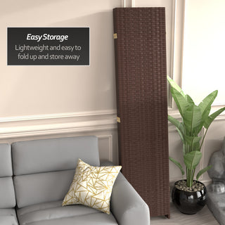 7' Tall Woven Fiber Room Divider, Dark Mocha, 4 Panel