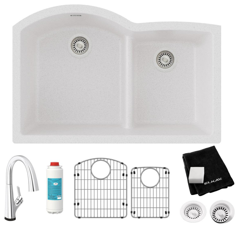 Quartz Classic 33" Undermount Sink Kit With Filtered Faucet, White