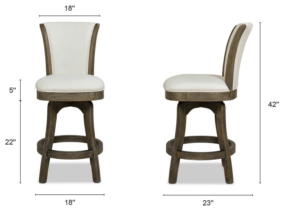 Henry 26" Armless Swivel Counter Height Bar Stool, Natural White Linen