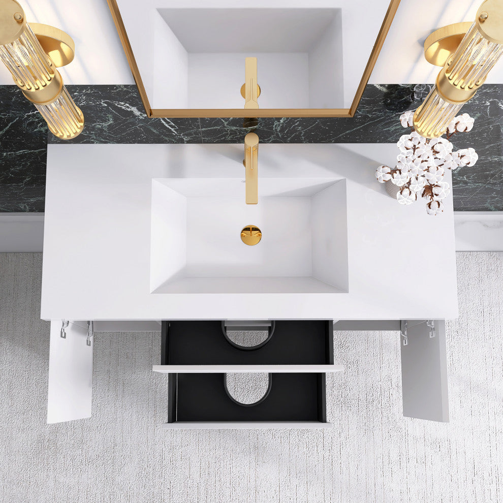 Wall-Mounted Bathroom Vanity with Integrated Resin Sink, White, 48in.