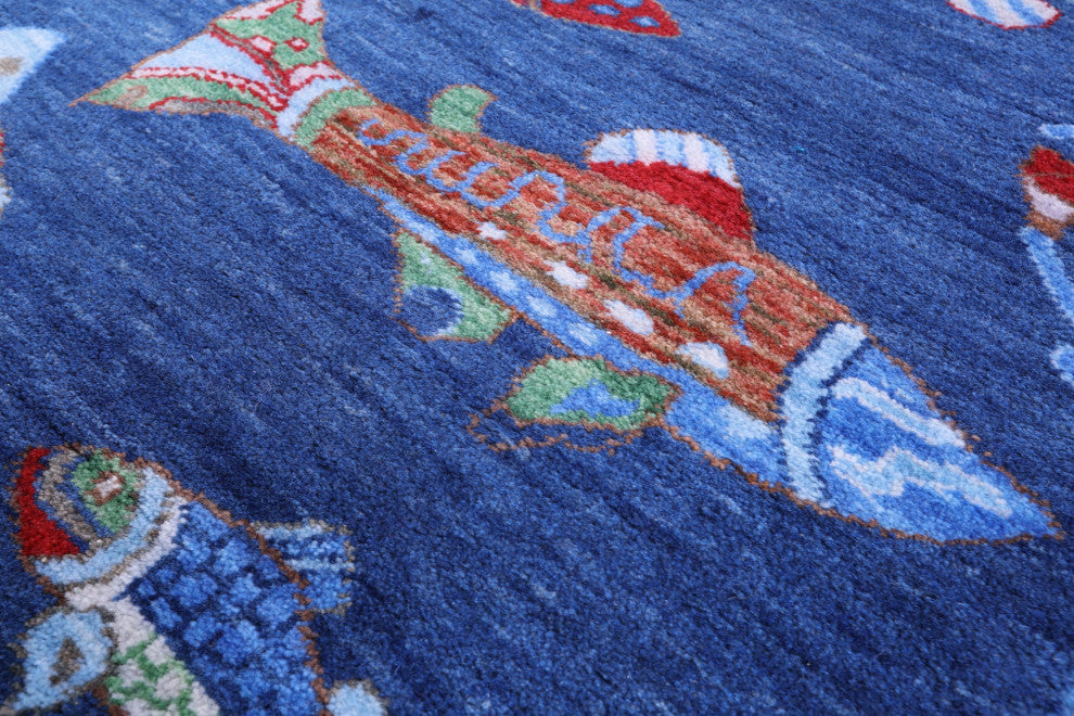 2' 7" X 8' 0" Runner Gabbeh Fish Design Handmade Wool Rug - Q15517