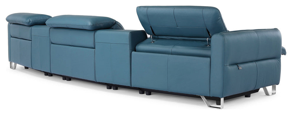 Macau Reclining Leather Sofa with Consoles in Dark Teal