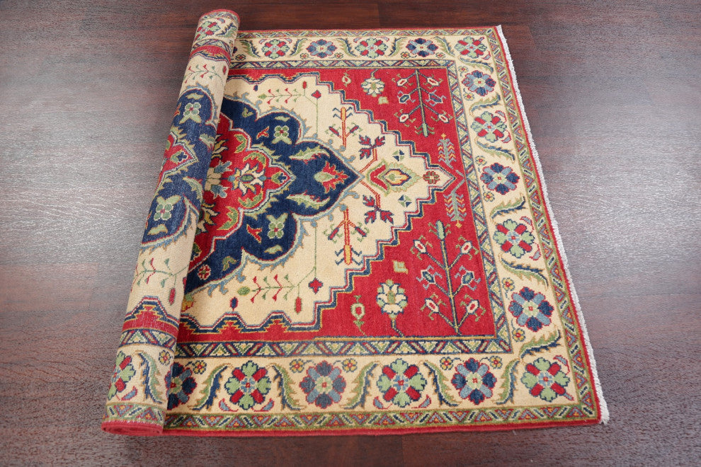Oriental Kazak Traditional Handmade Pakistani Area Rug, Beige, 5'11"x4'1