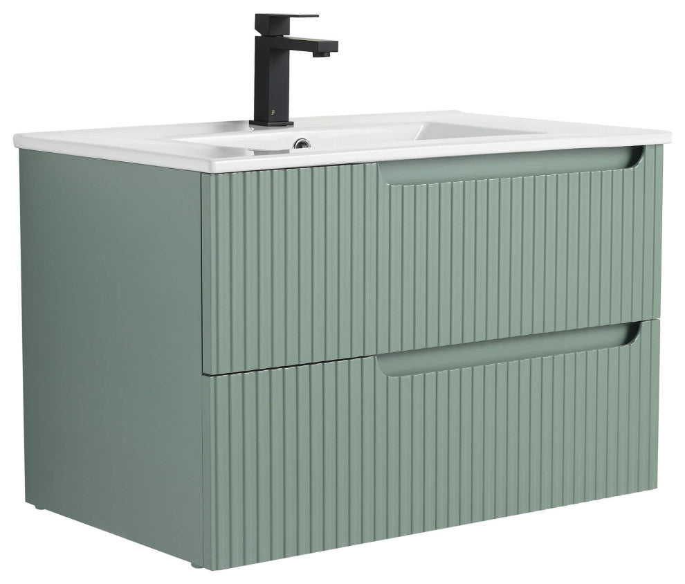 Citiscape Bath Vanity, Textured Drawer Fronts Sink Included, Mint Green, 30"