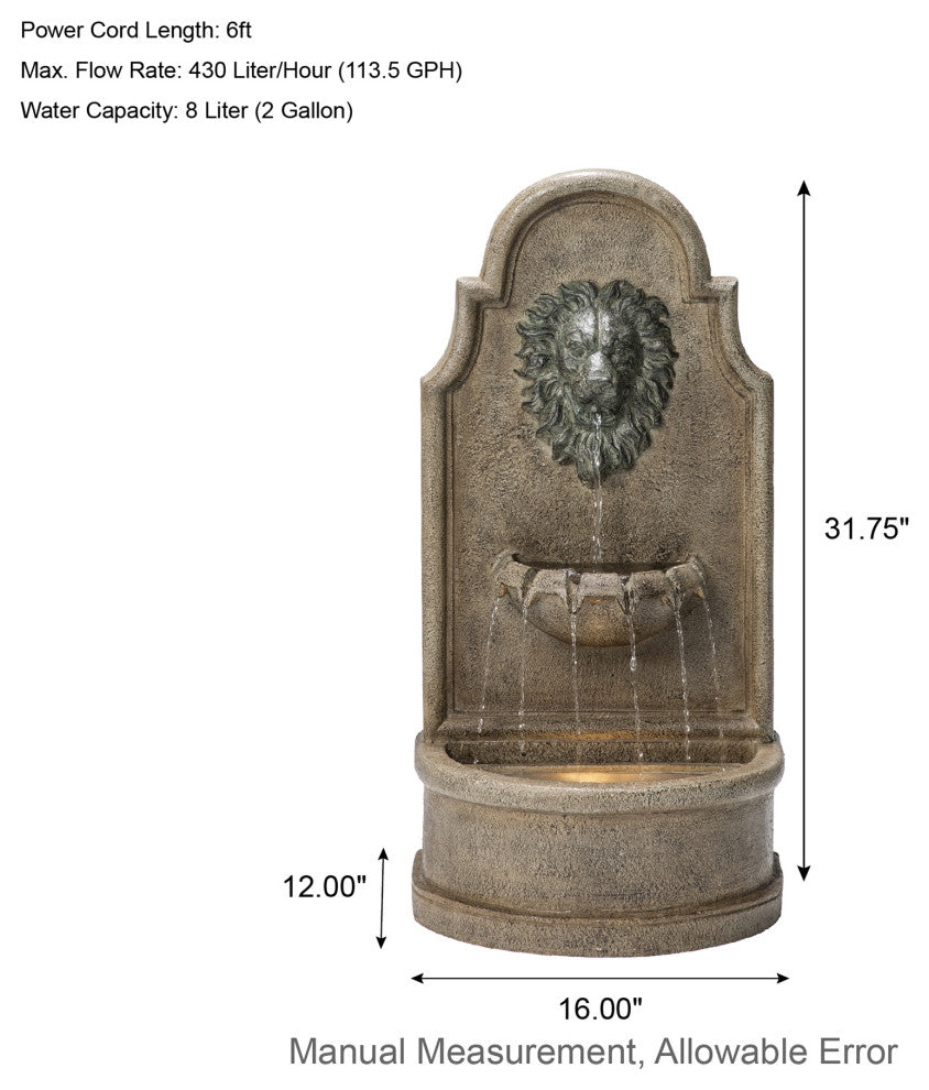 Faux Granite Lion Head Polyresin Fountain