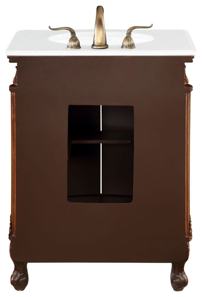 27" Single Bathroom Vanity, Antique Beige With ivory white engineered marble, Teak, Ivory White Engineered Marble Top