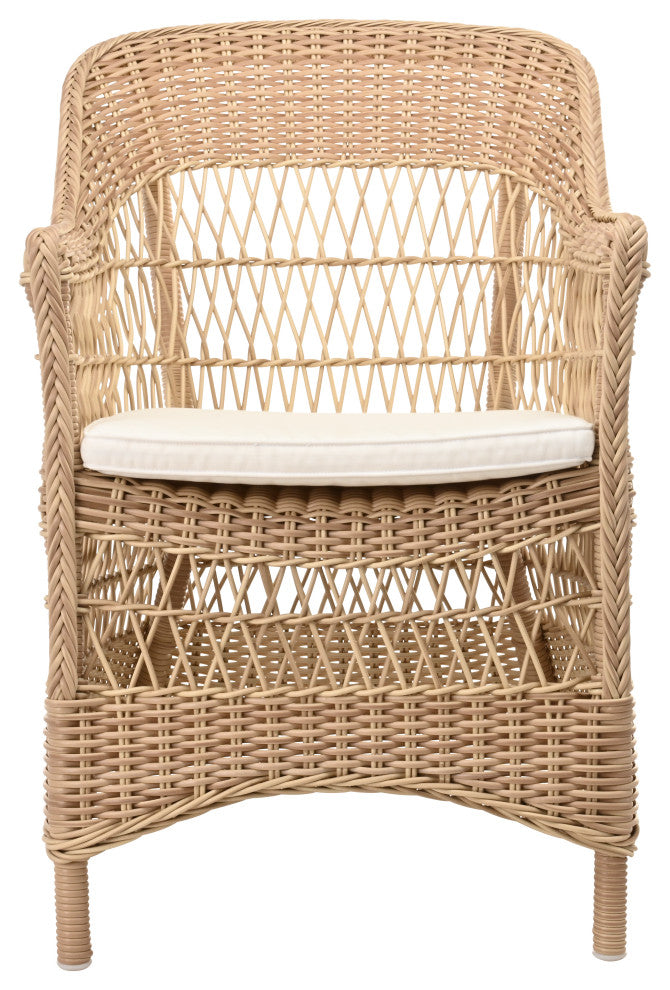 Charlot Chair With Cushion, Natural Finish, Snow White Upholstery