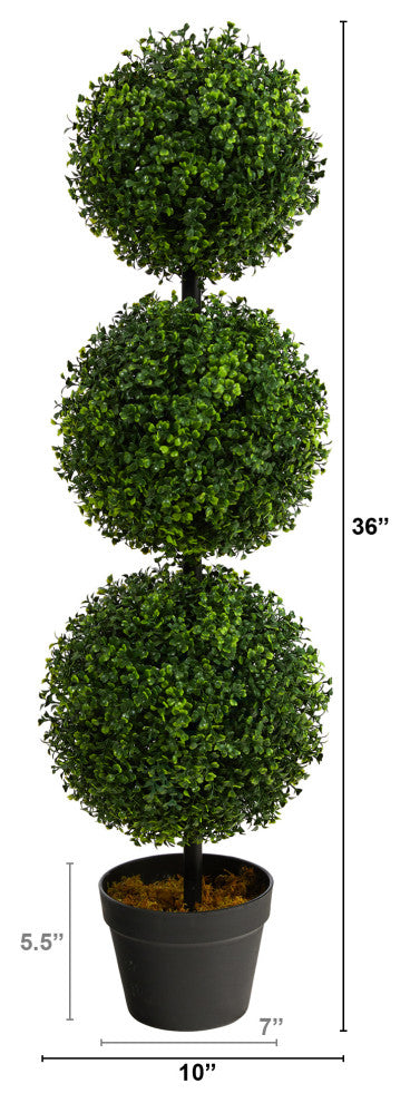 3' Boxwood Triple Ball Topiary Artificial Tree, Indoor/Outdoor