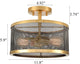 2 Light Gold Flush Mount Ceiling Light, Mesh Brass