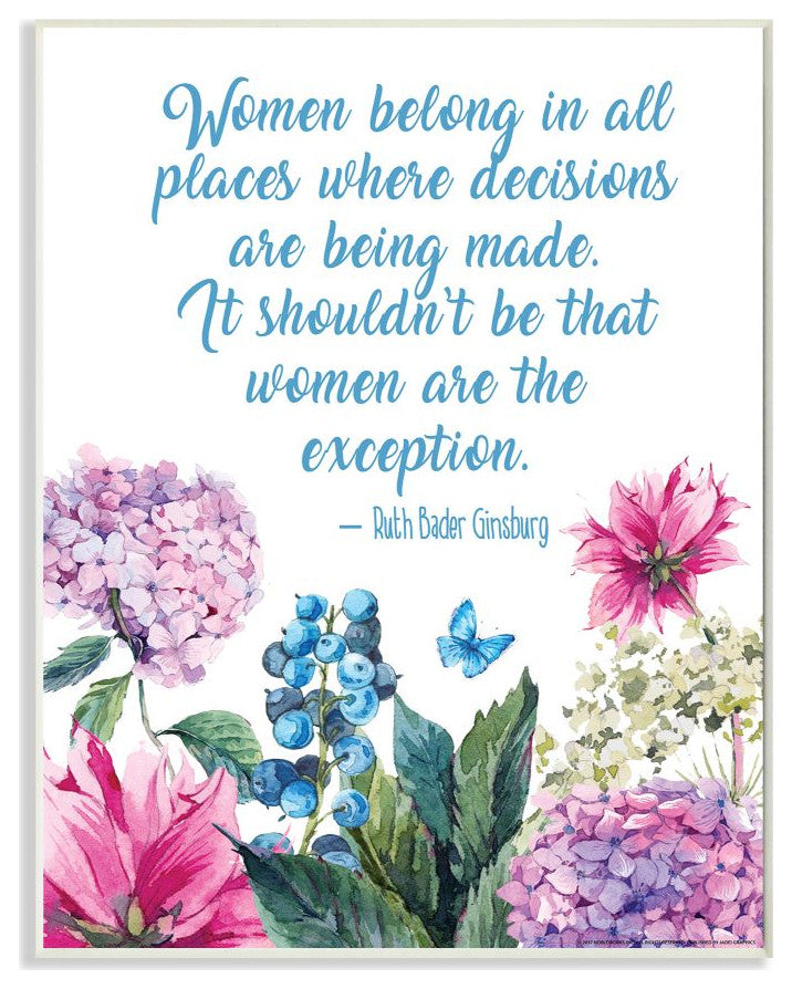 Stupell Industries Woman Belong In All Places Flower Inspirational Word, 13 x 19
