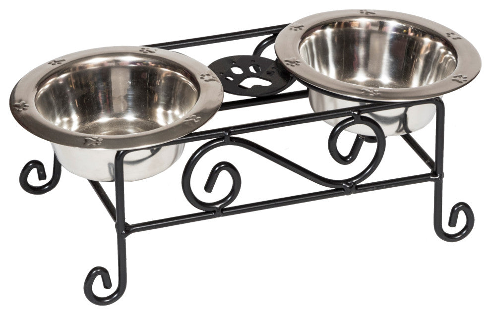 Wrought Iron Double Pet Feeder Stand, Black, Tall - Pint