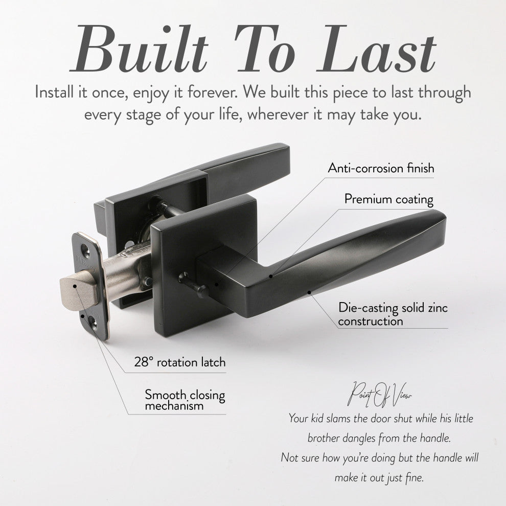 Modern Heavy Duty Designer Interior Door Lever - Convex Collection, Matte Black, Passage Right Hand