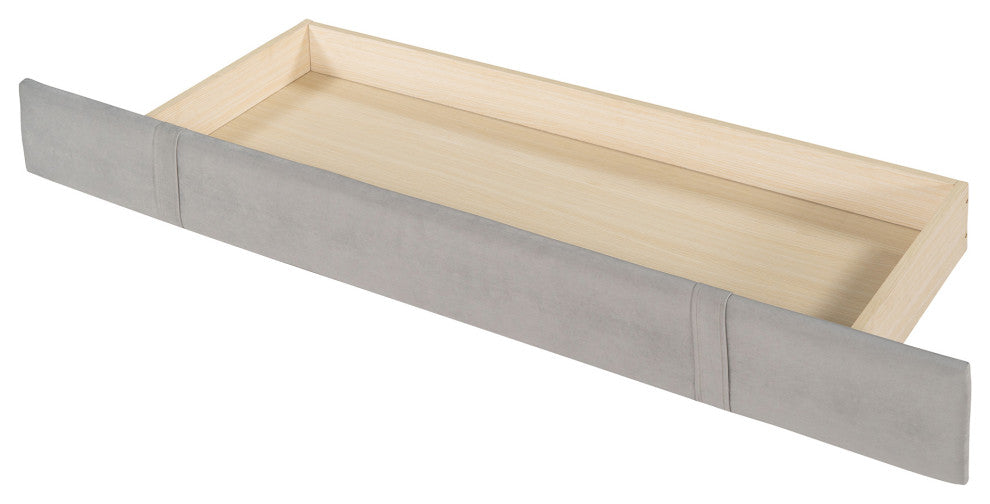 Queen Upholstered Platform Bed with Wingback Headboard and Drawer, Gray
