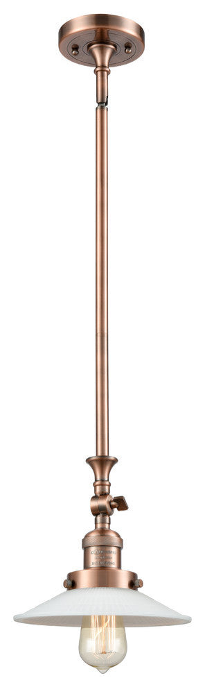Halophane 1-Light Mini Pendant, Antique Copper, Matte White Halophane