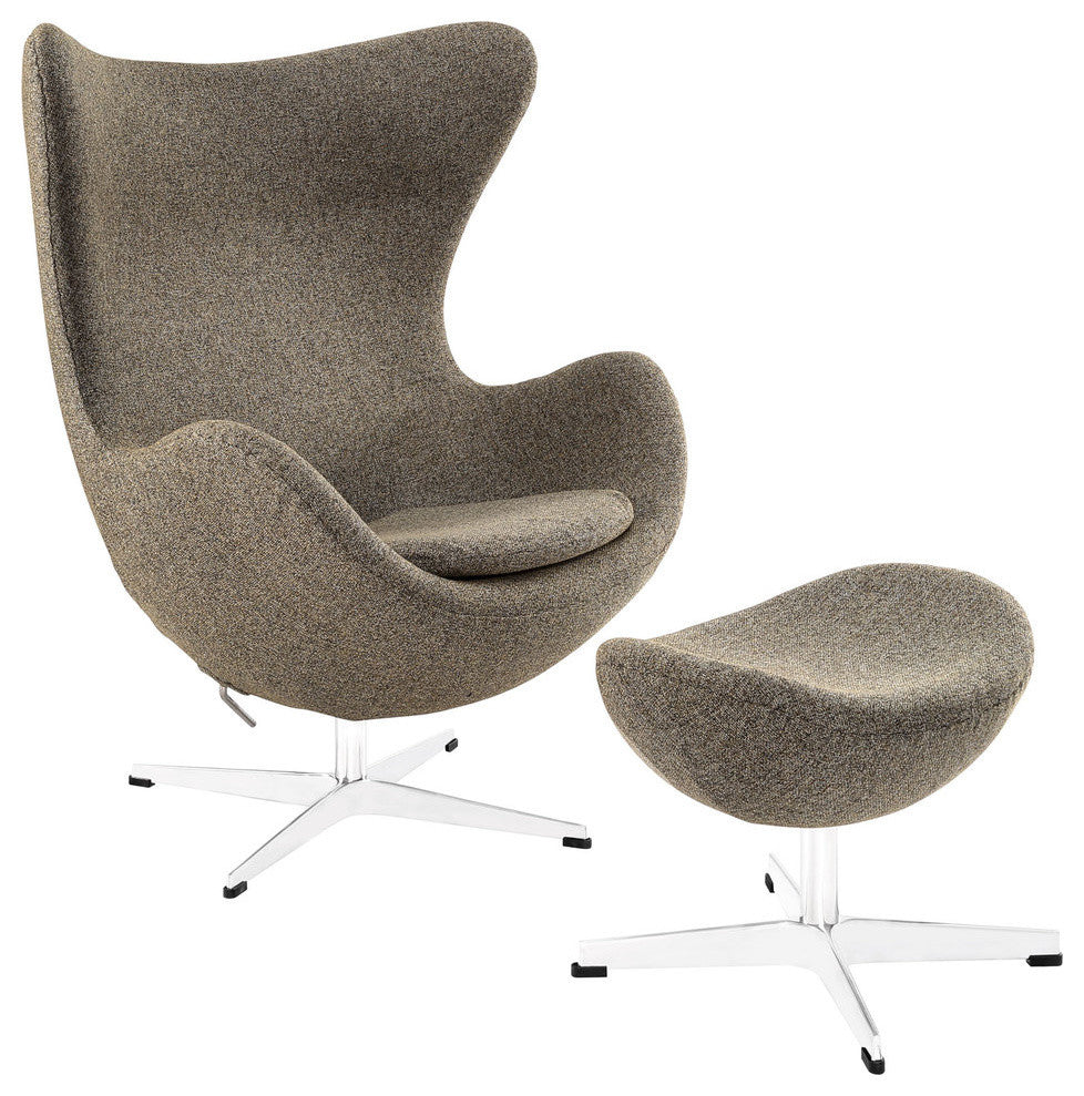 Modern Contemporary Living Room Lounge Chair and Ottoman Set Oatmeal