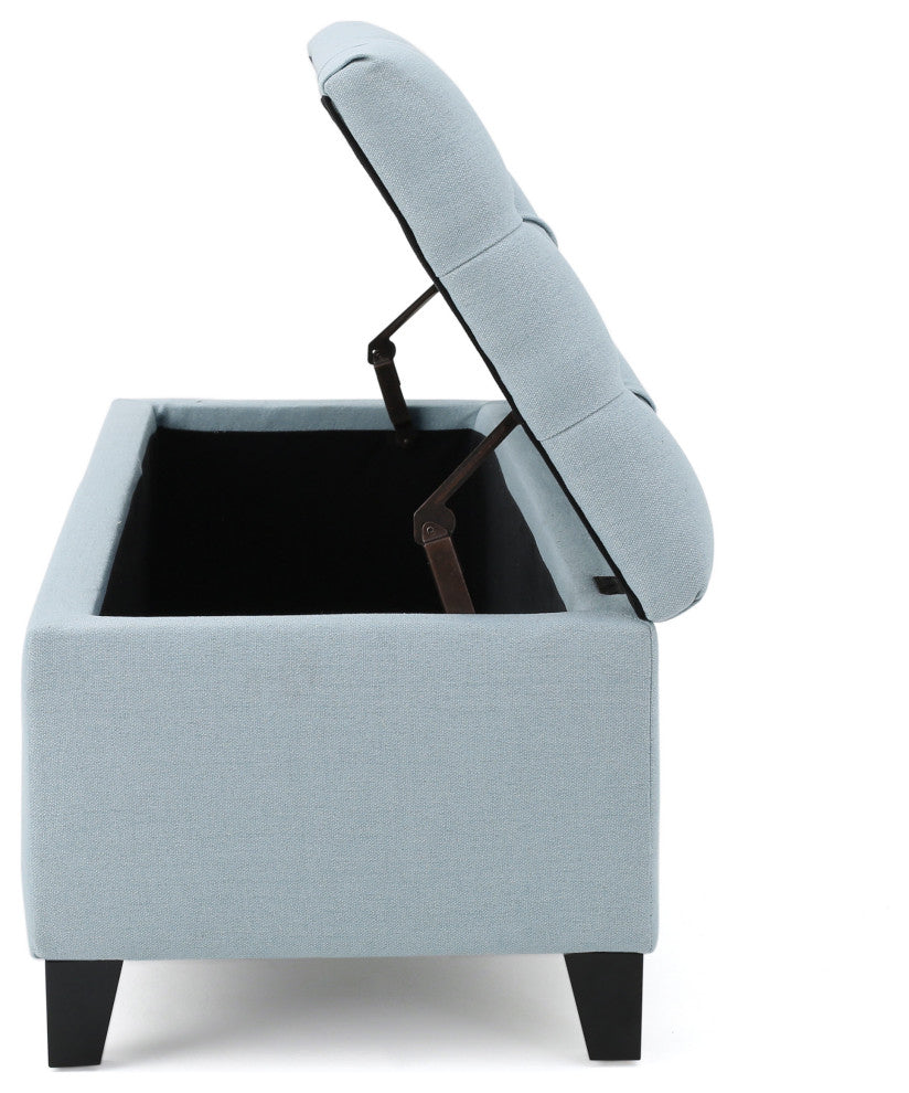 GDF Studio Ottilie Contemporary Button-Tufted Storage Ottoman Bench, Light Sky/Dark Brown