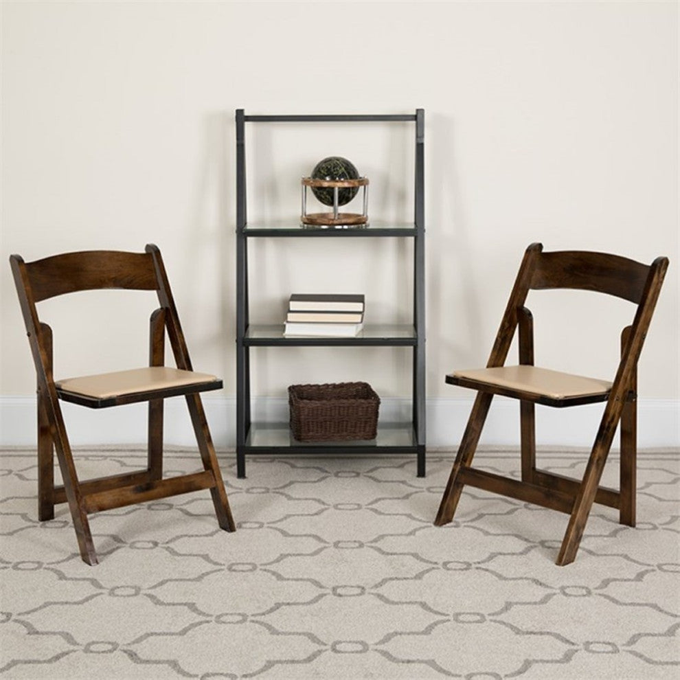 2 Pack HERCULES Series Wood Folding Chair With Vinyl Padded Seat, Fruitwood
