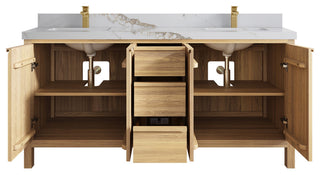 Elizabeth Oak 72" Double Sink Vanity, White 2" Calacatta Gold