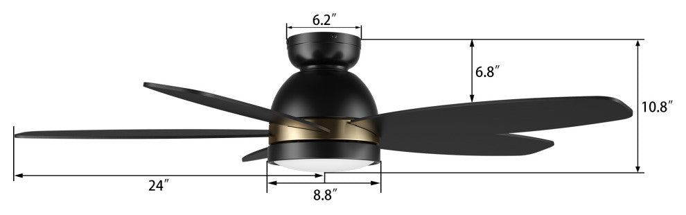 CARRO 48" Low Profile Ceiling Fan With Lights and Remote for Bedroom, Black/Gold