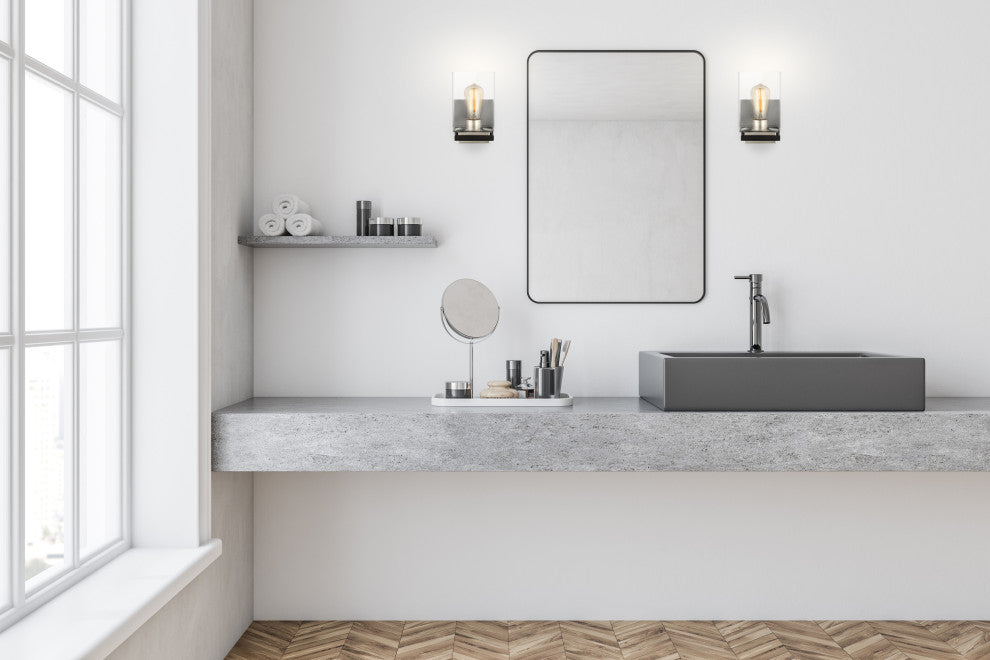 Crossroads 1-Light Vanity, Matte Black With Clear Glass