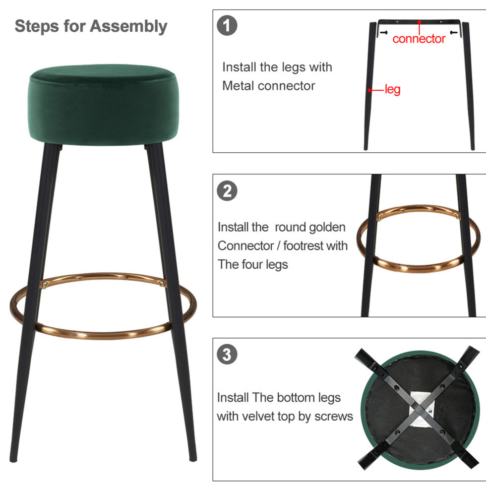 Minimalist Round Bar Stools, Dark Green - 1 Piece, 30 Inch
