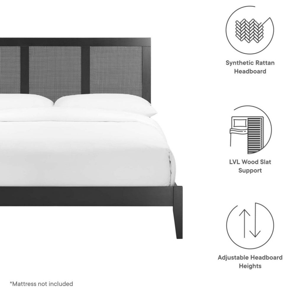 Sirocco Rattan and Wood Full Platform Bed, Black