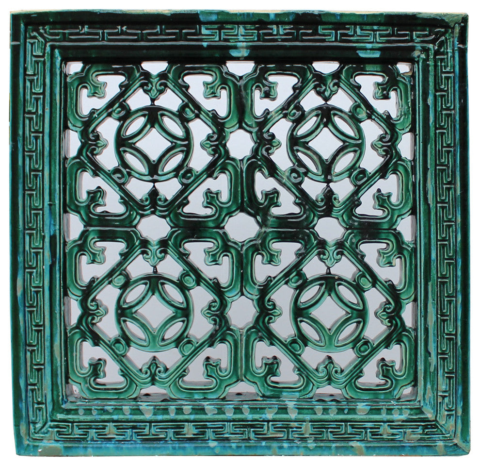 Large Chinese Oriental Green Glaze Square Ru Yi Clay Tile