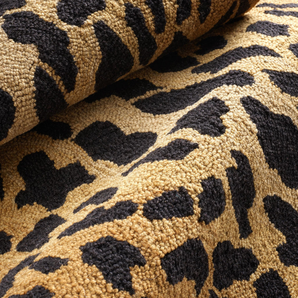 Dash & Albert Leopard Hand Micro Hooked Wool Rug, Brown, Runner-2'6" x 8'