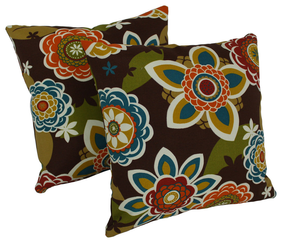 Blazing Needles 17" Outdoor Knife Edge Throw Pillows, Set of 2, Annie Chocolate