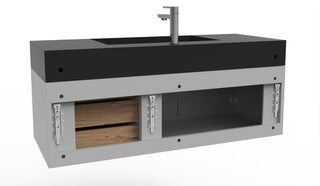 CastelloUSA Amazon 48" Wall Mounted Vanity Set, Gray, Black Top, Gold Handles