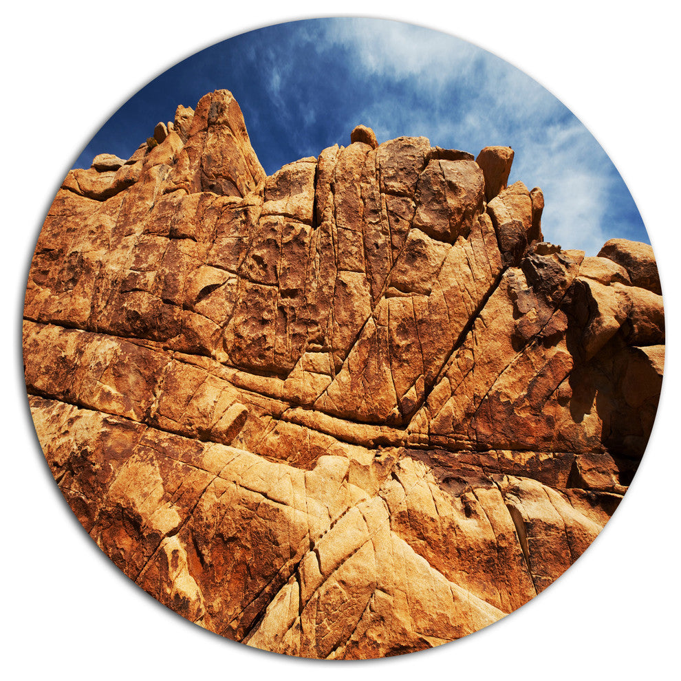 Rocky Terrain Under Blue Sky, African Landscape Disc Metal Artwork, 36"