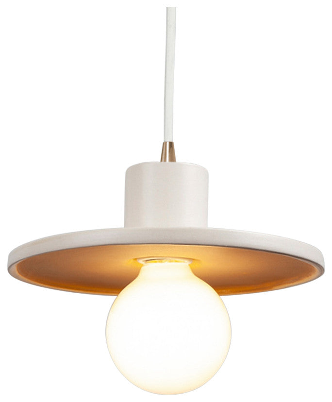 Saucer Pendant, Matte White w/ Champagne Gold, Antique Brass, White Cord