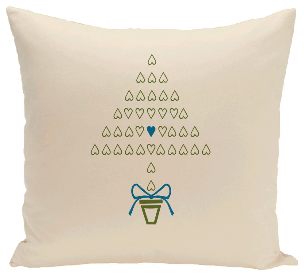 Hearty Holidays, Decorative Holiday Print Pillow, Ivory And Cream, 16"x16"