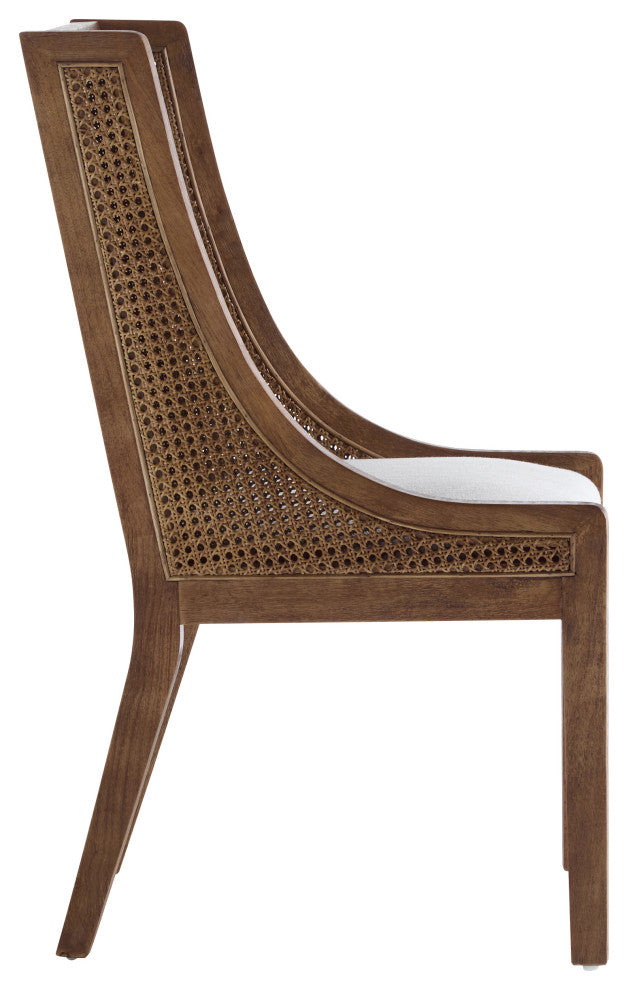 Wendell Rustic Fabric Upholstered and Cane Dining Chairs, Set of 2, Beige/Brown