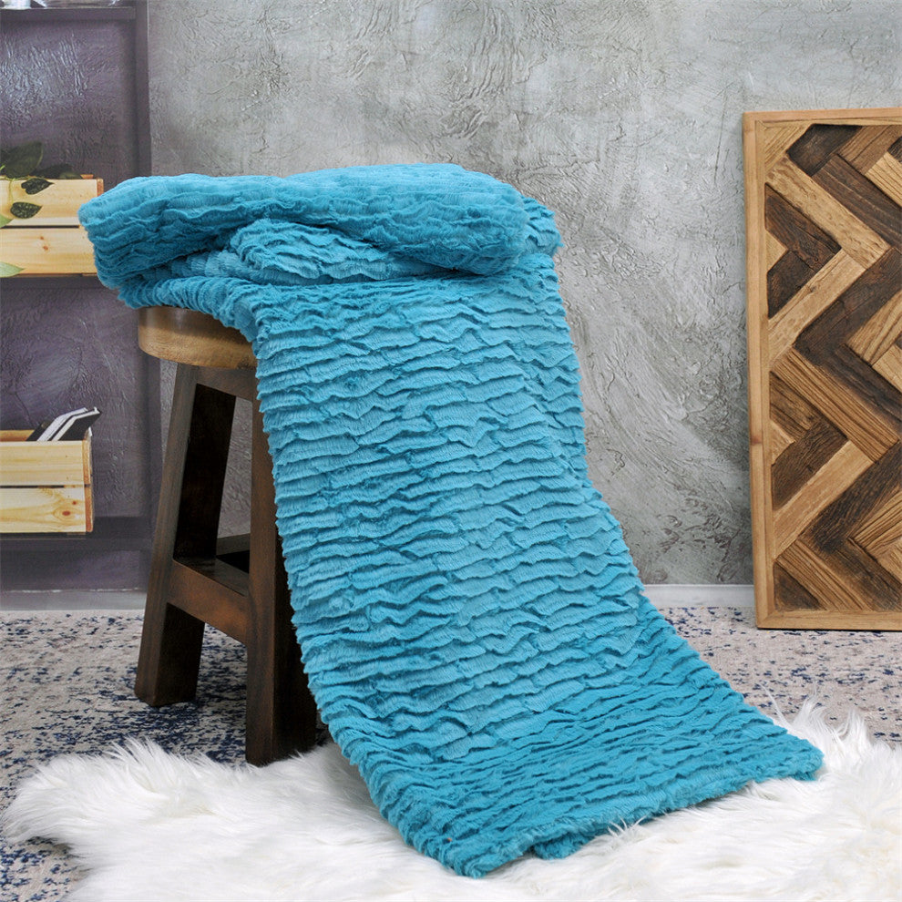 Air Brushed Colleen Oversized Faux Fur Throw Blanket, Baltic Blue, 60x70
