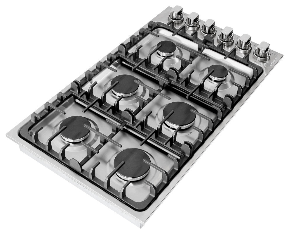 36" Luxury Gas Cooktop in Stainless Steel With 6 Italian Burners Easy Clean