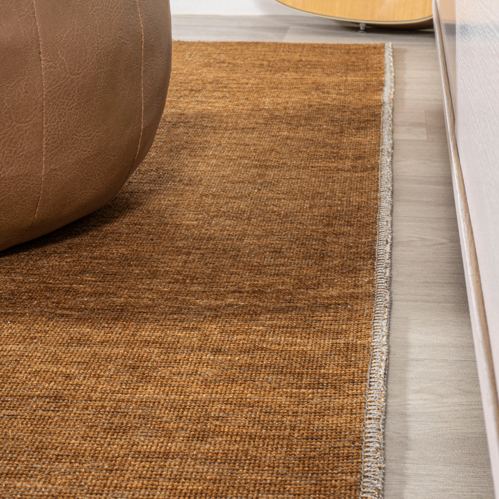 Chayton Minimalist Geometric Machine-Washable Area Rug, Rust/Cream, 4x6