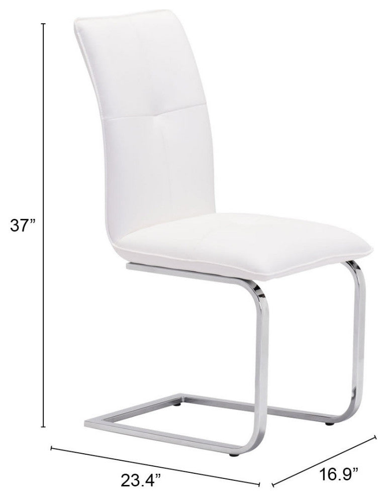 Dining Chair, Set of 2, Faux Vinyl Leather, Steel, White, Chrome, Cafe Bistro