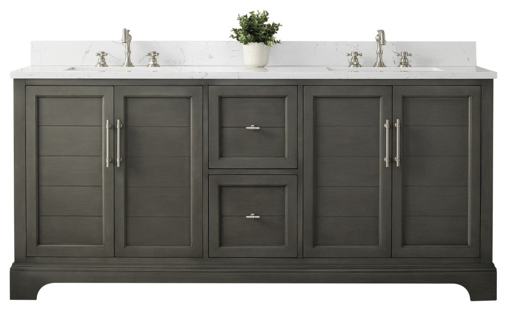 Vanity Art Bathroom Vanity With Sink & Top, Silver Grey, 72" (Double Sink), Engineered Marble