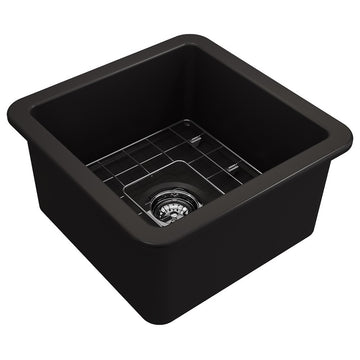 18 in. Single Bowl Kitchen Sink with Bottom Grid,Strainer in Matte Black
