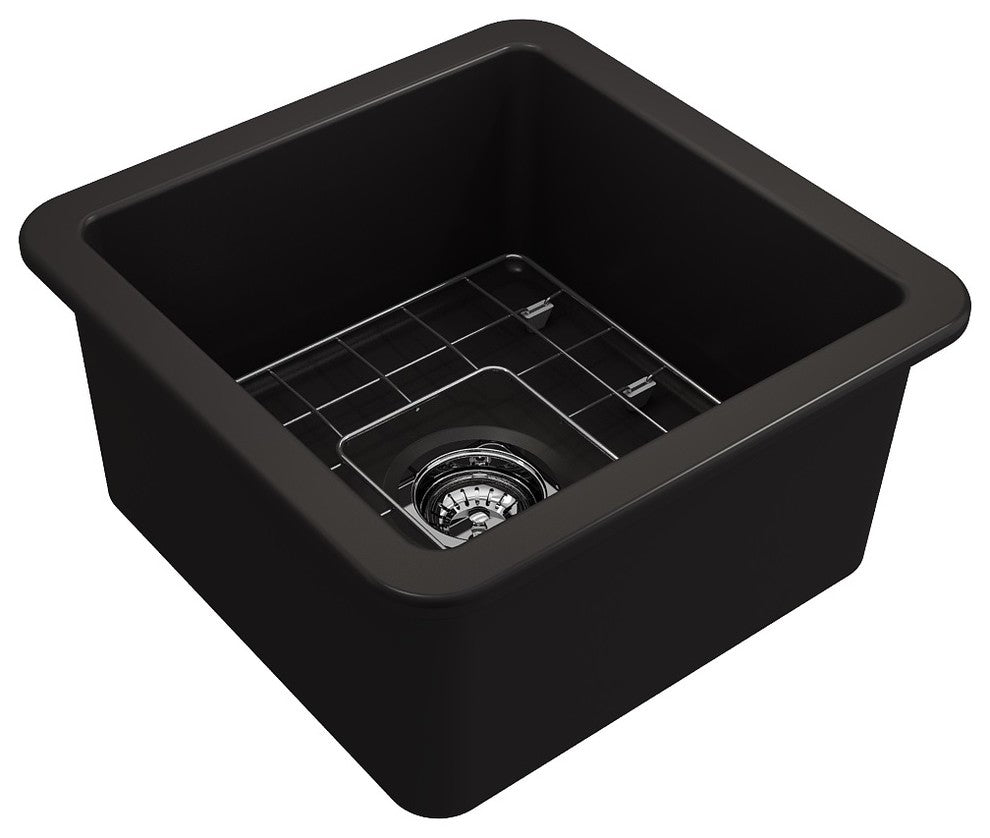 18 in. Single Bowl Kitchen Sink with Bottom Grid,Strainer in Matte Black