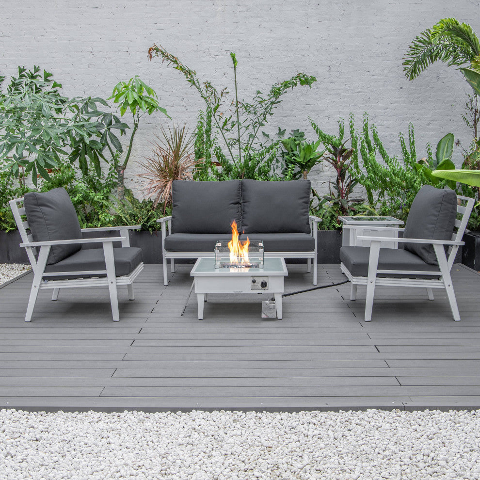 LeisureMod Walbrooke Patio Conversation Set With Fire Pit Table, Charcoal