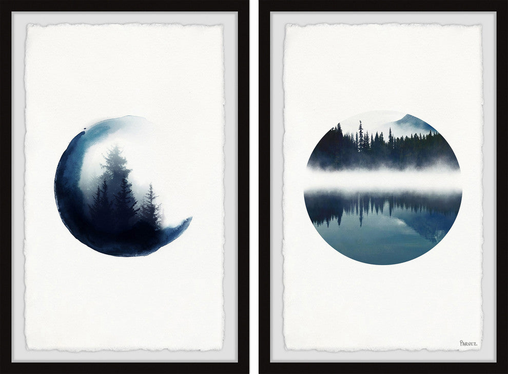 Forest Mountain Reflection Diptych, 32"x24"