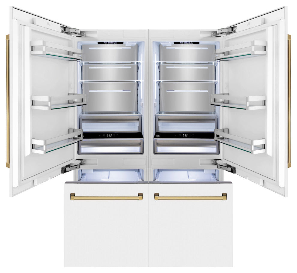 ZLINE Refrigerator With Internal Water, White Matte With Gold, RBIVZ-WM-60-G