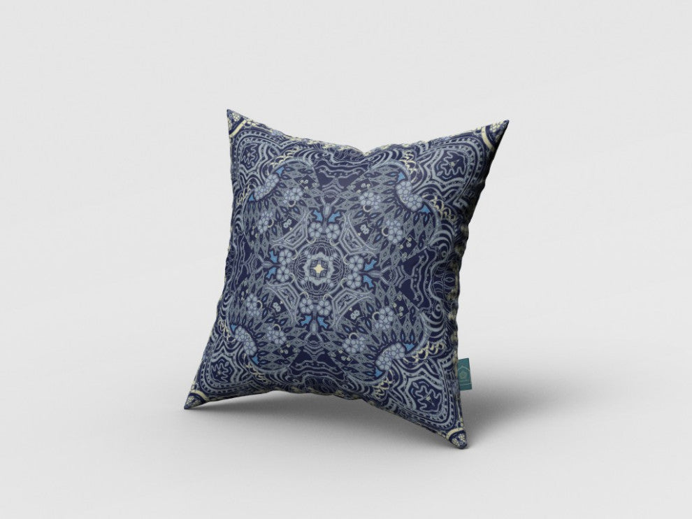 16" Indigo Boho Ornate Zippered Suede Throw Pillow