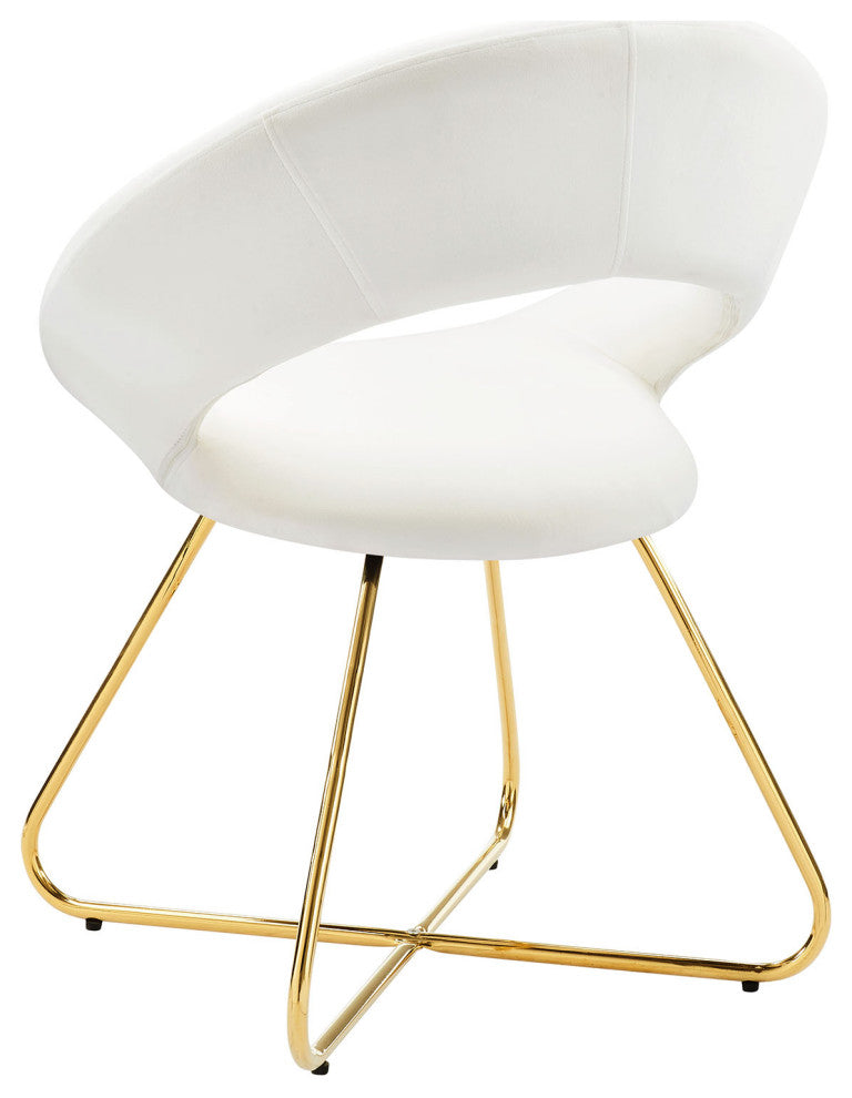 Dining Chair, Set of 2, White Gold, Velvet, Modern, Cafe Bistro Hospitality