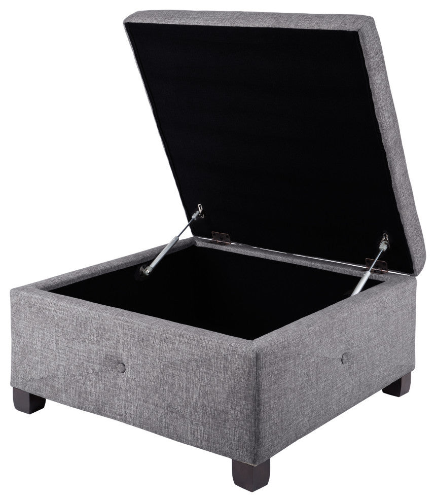 Madison Park Della Button Tufted Soft Close Storage Ottoman, Charcoal
